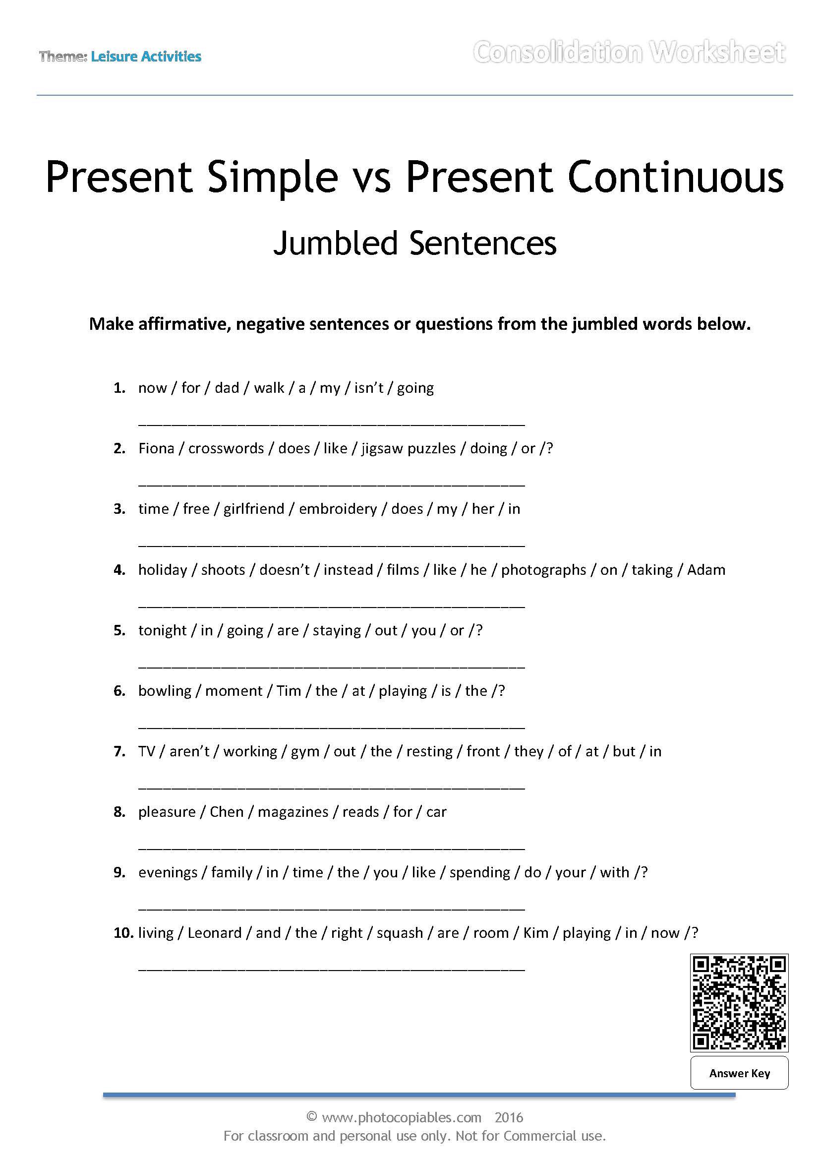 Jumbled Sentences Worksheet With Answers